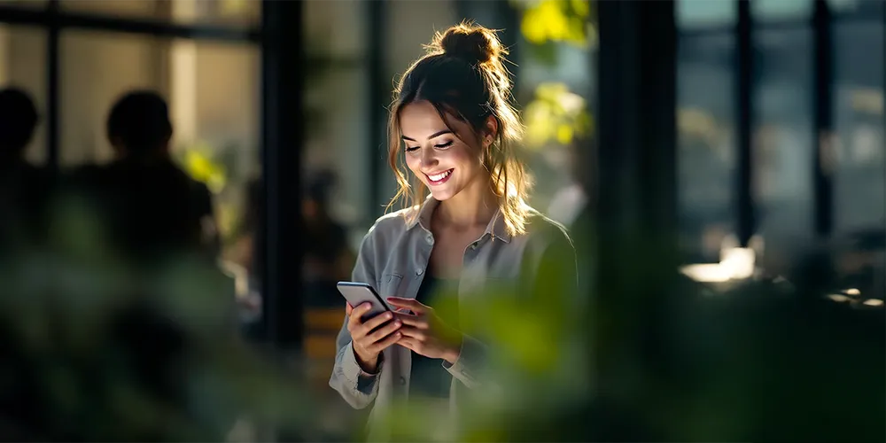 Persona che attraverso l'app sul suo telefono usa la nuova funzionalità dei sondaggi digitali per il condominio